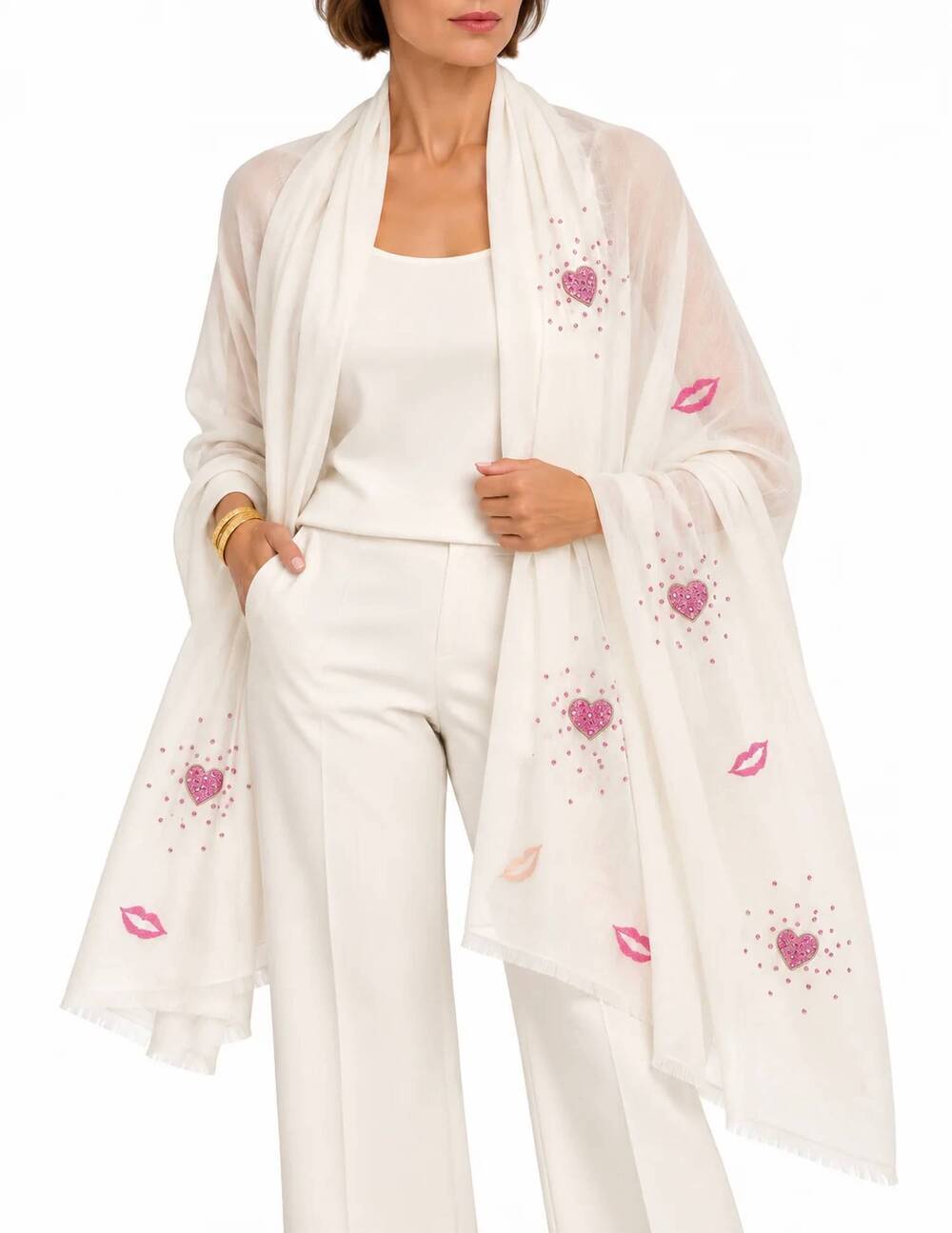 NEW JODI ROSE love notes shawl in ivory